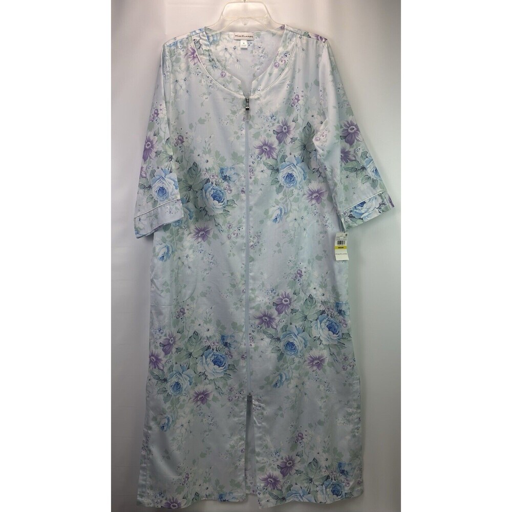 NWT Miss Elaine Zip Front Floral Nightgown Robe Pockets Size Medium - Picture 2 of 11